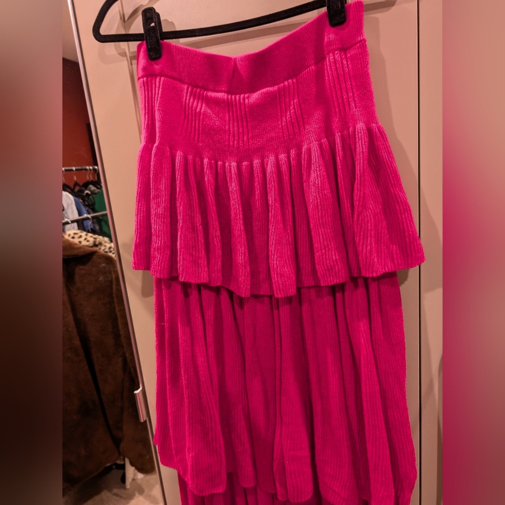 Free People Vibrant Pink Tiered Knit Skirt, Medium - Picture 5 of 5